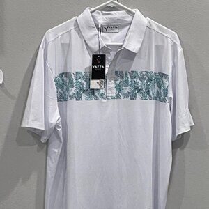 Yatta Golf Men's Large NWT Polo Golf Shirt White w/ Green Leaves